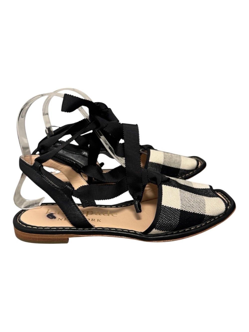 KATE SPADE Women's Maggie Square Toe Checkered Fabric Sandals, 6.5 - Picture 5 of 10